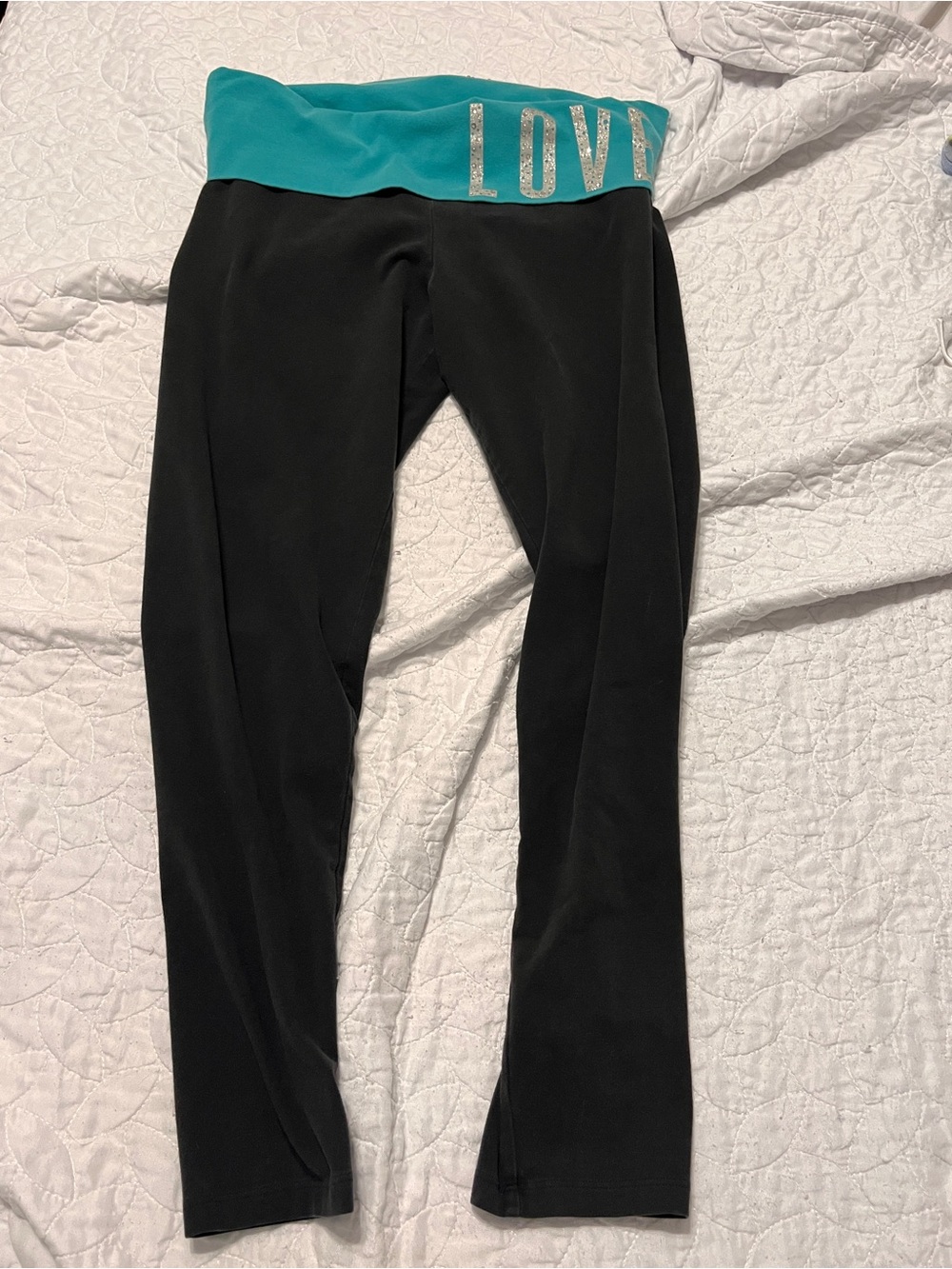 Y2K Victoria's Secret PINK Yoga Foldover Leggings Bling Rhinestone L